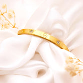 Classic Screw Motif Gold Bangle with Crystals